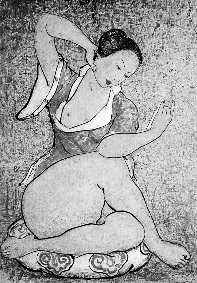 潘玉良水墨画«读书女子»，画于1954年.jpg